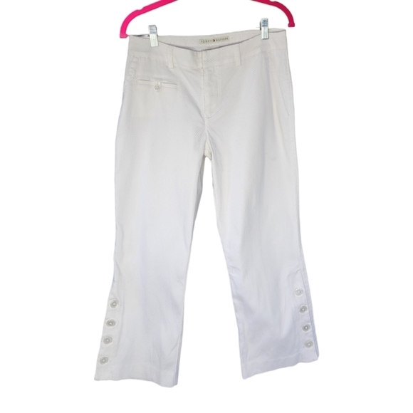 TOMMY HILFIGER Woman's White Stretch Cropped Wide Leg Pants Trousers Sz 6 - Picture 9 of 13